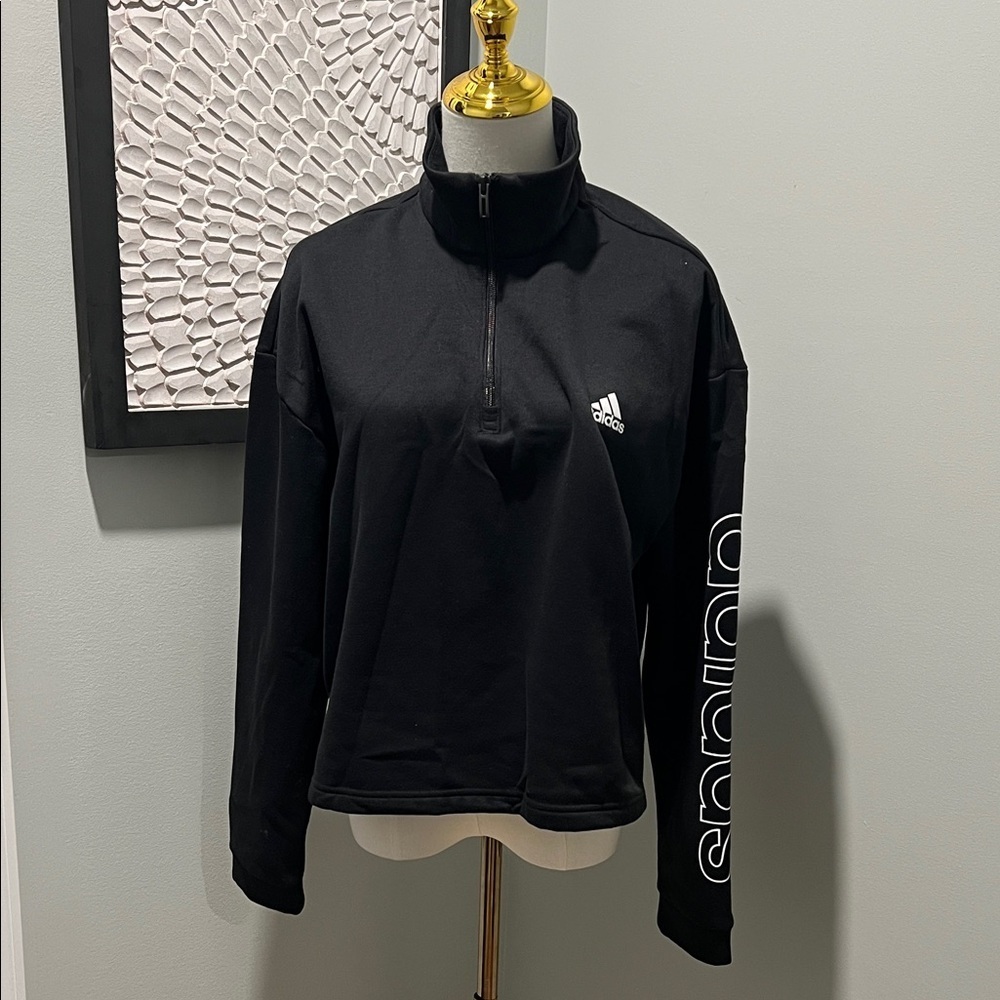 adidas Black Quarter-Zip Pullover with Sleeve Logo